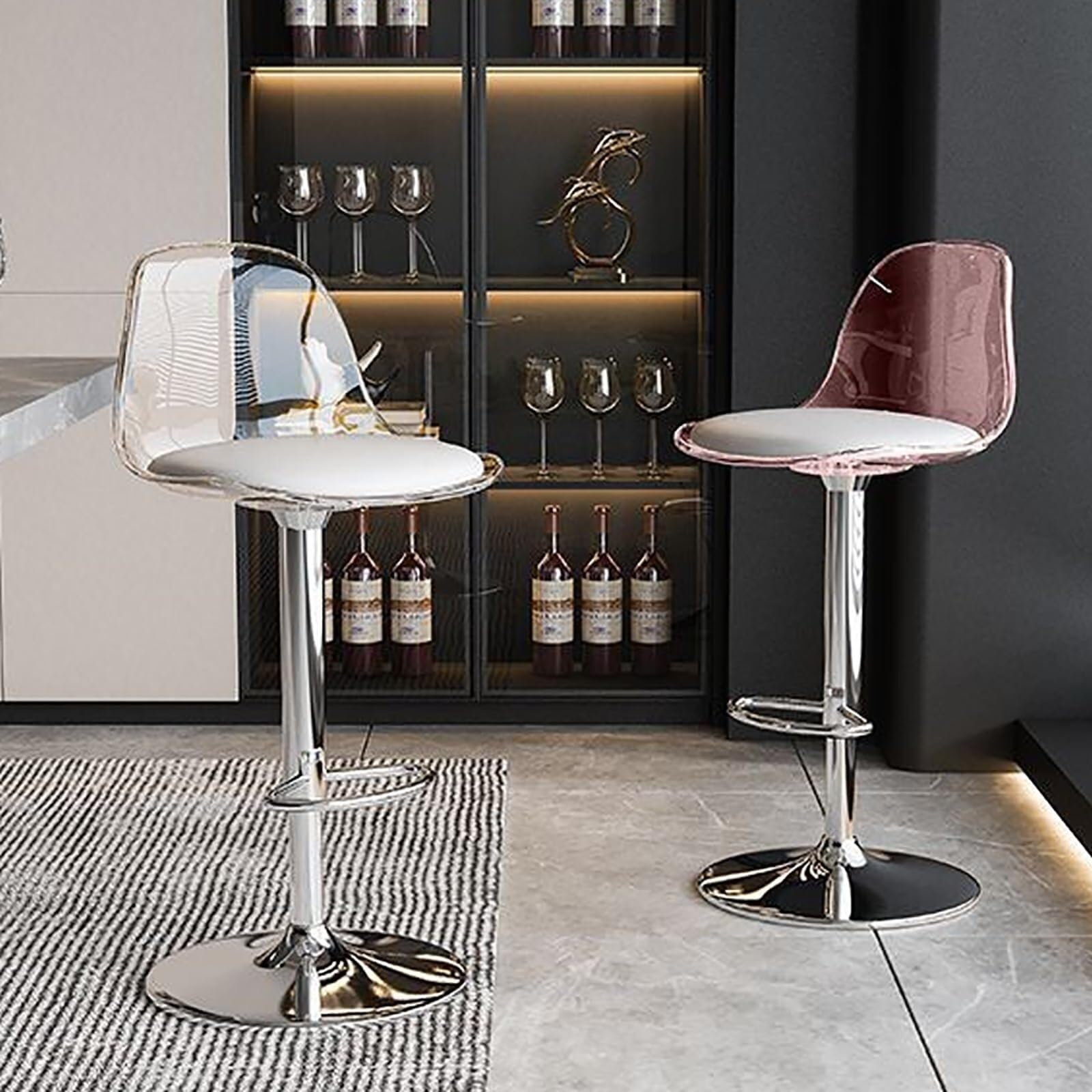 Barhocker aus transparentem Acryl, höhenverstellbar, Drehgelenk mit PU-Leder gepolstert, schlankes armloses Design für Kücheninsel, stilvoll und bequem, Gelb