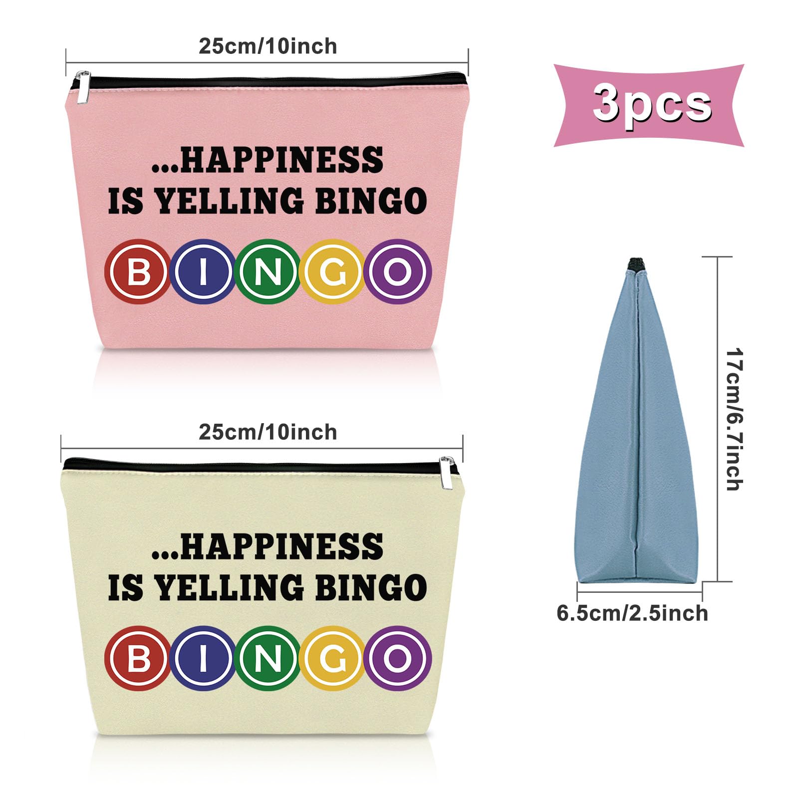 3PCS Bingo Gifts Makeup Bag Bingo Game Gifts for Adults Lucky Bingo Gifts for Friend Birthday Gifts for Bingo Player Cosmetic Bag Bingo Themed Gifts for Grandma Gambler Christmas Gifts Travel Pouch