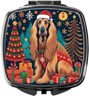 Caroline's Treasures Afghan Hound Christmas Compact Mirror Decorative Travel Makeup Mirror for Women Girls Gifts Pocket Makeup Mirror Folding Handheld
