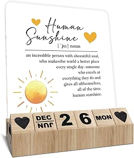 Sunshine Inspirational Gifts - Motivational Wooden Block Calendar, Thank you Gifts for Women Man Coworkers Counselor, Human Resources Office Decor, Employee Coach Mentor Appreciation Desk Sign