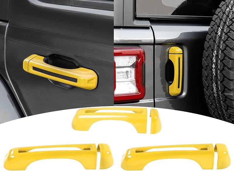 Capa de acabamento da maçaneta da tampa traseira PDKLIN amarela para Jeep Wrangler JL JLU 2018 em diante 2 portas – 3 peças