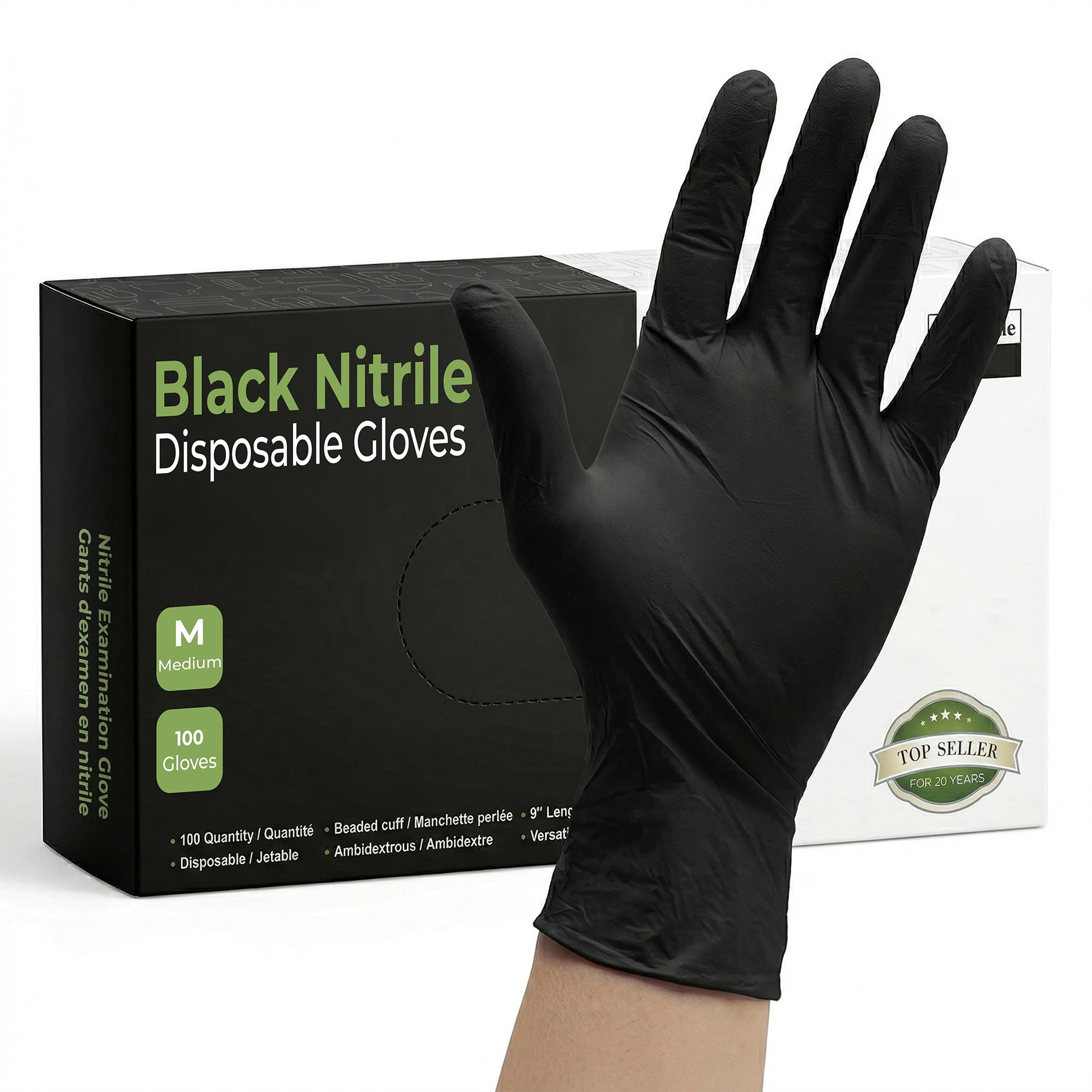 Black Nitrile Disposable Gloves 4 Mil - 100 Count – Powder & Latex Free Food Safe, Kitchen Gloves for Food Prep
