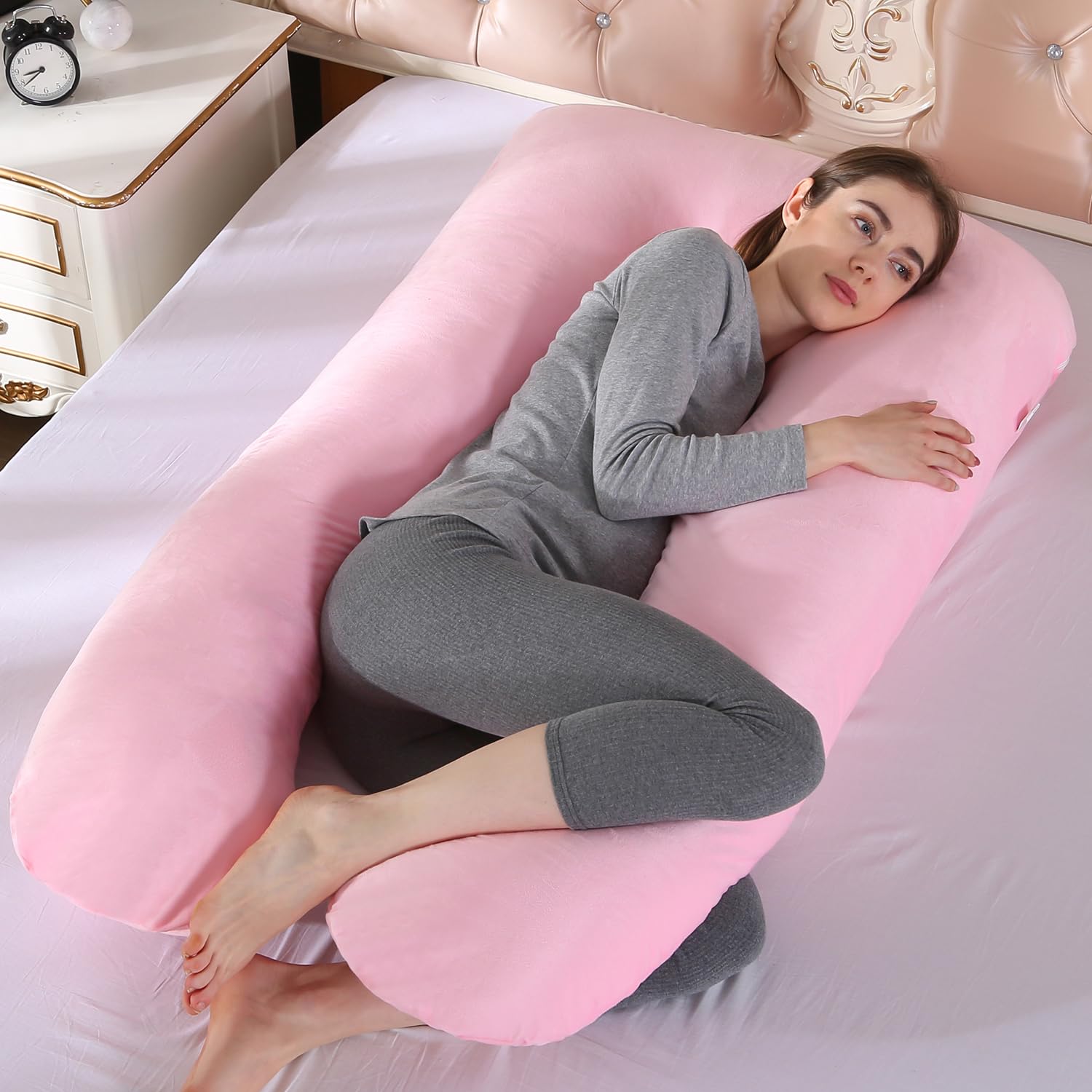 Pregnancy Pillow, U Shaped Maternity Pillow for Sleeping, Machine Washable Maternity & Body Pillows Full Body Support for Back, Legs, Belly, Hips for Pregnant Women 145x70cm (Pink)