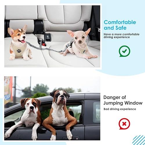 Miniatura 6 de SlowTon Cinturón de seguridad para perro, cinturón de seguridad doble para perro, correa de seguridad ajustable para vehículo con amortiguador
