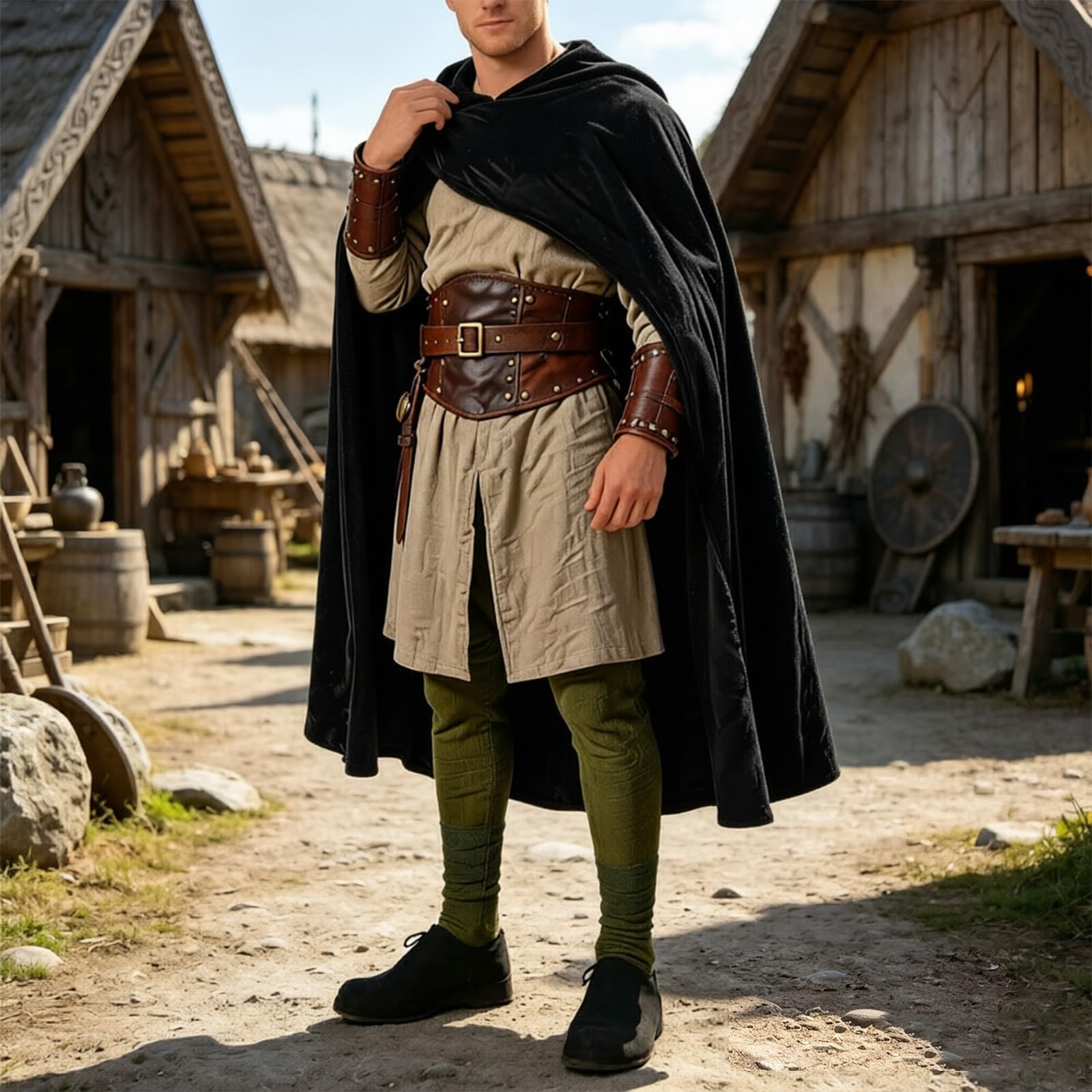 Poncho medievale rinascimentale per Halloween, mantello lungo per cosplay