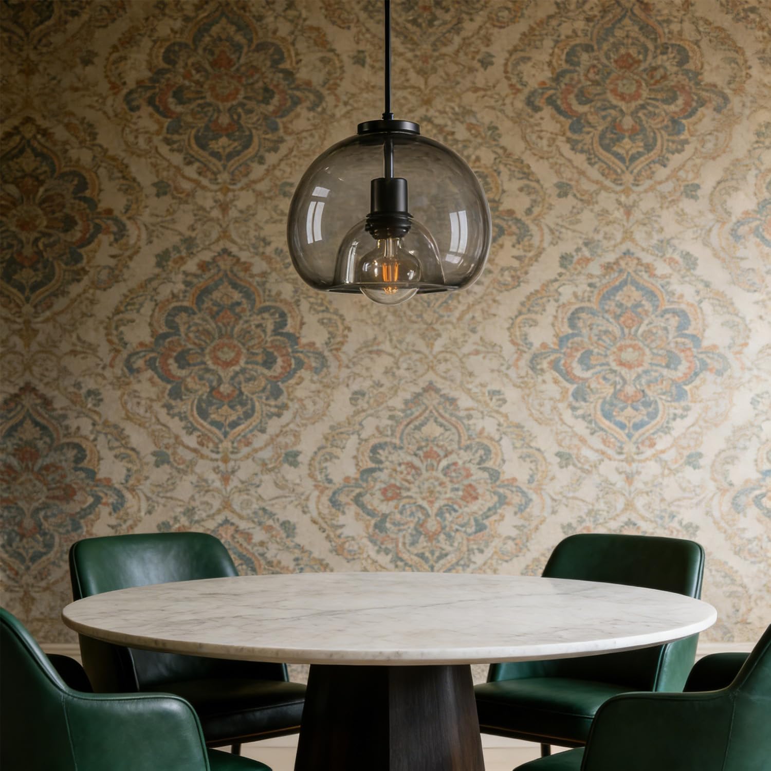 MIXL-Modern Pendant Light Kitchen Island,Smoked Glass Pendant Light Fixture,Black Globe Island Lights,Mid Century Modern Hanging Lamp for Study Room Office