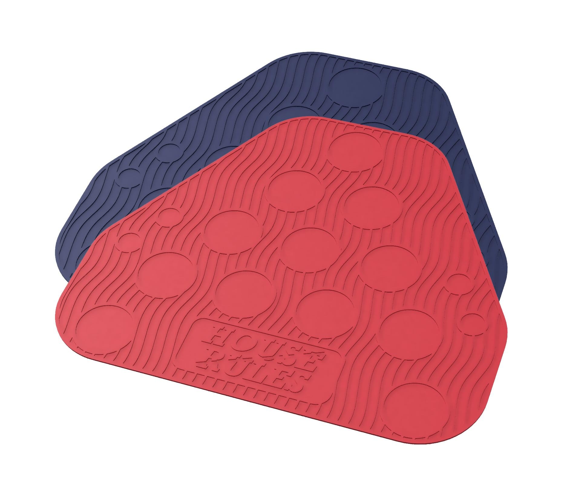 House Rules Red/Blue Silicone Beer Pong Mat (2pc) - 10-Cup Pong, 2 Water Cups, 4 Balls per Mat - Adults