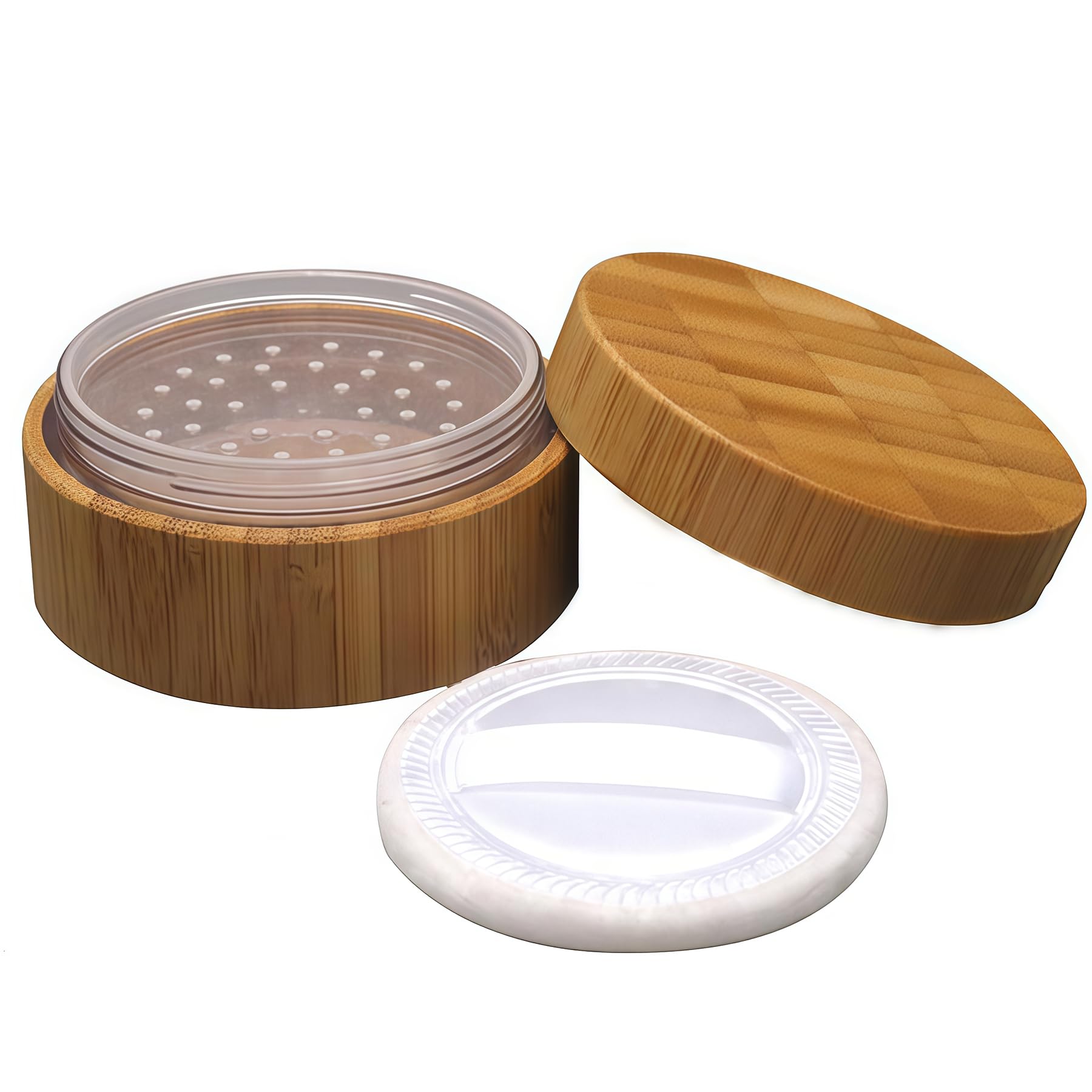 1Pcs 1OZ/30ml Empty Refillable Eco-friendly Bamboo Comestic Make-up Loose Powder Box Case Jar Pot Container Holder With Screw Lid Powder Puff And Sifter-image-6