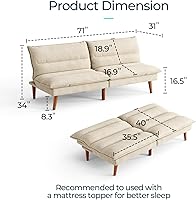 Vista 3 de LINSY HOME Sofá cama tipo futón – Sofá cama de pana convertible con respaldo ajustable, moderno sofá cama pequeño para espacios pequeños, sala