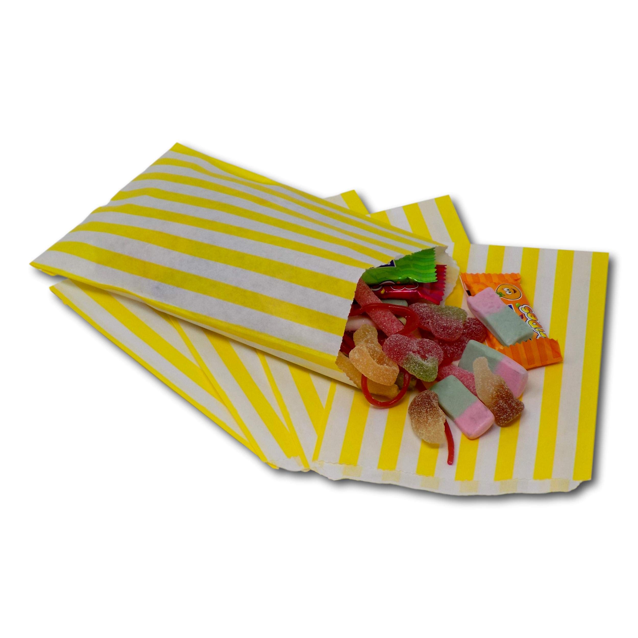EPOSGEAR® 5" x 7" Premium 45gsm Kraft Paper Coloured Candy Stripe Sweet Paper Party Bags - Ideal for Gift Shops, Wedding Favours, Candy Carts, Buffets etc (Yellow, 500 Bags)