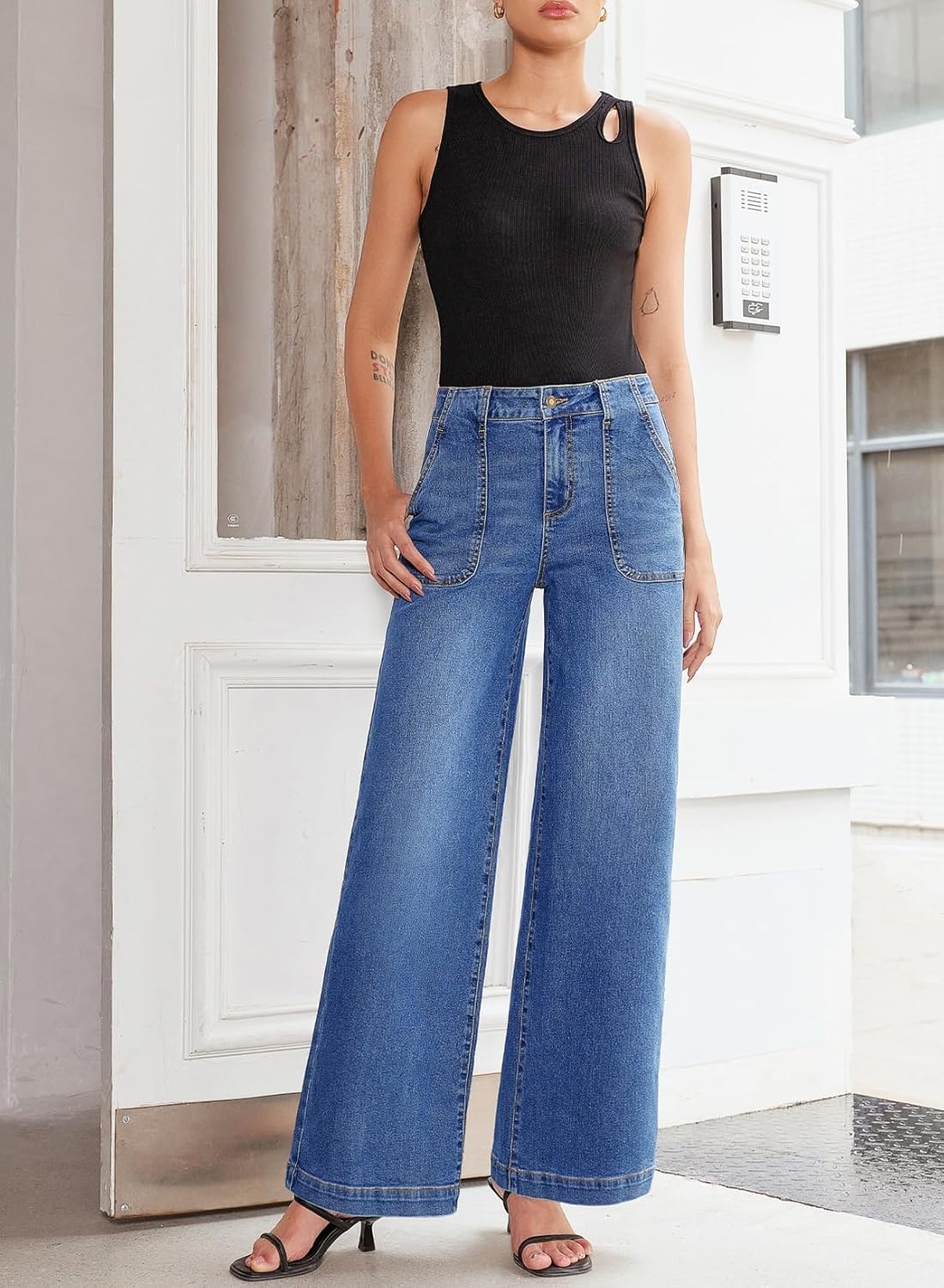 Sidefeel Womens Wide Leg Jeans High Waisted Stretchy Straight Leg Baggy Denim Pants with Pockets - Image 4