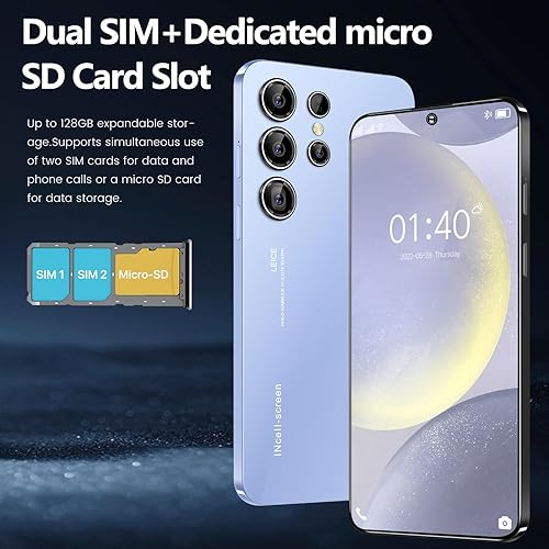 Miniatura 7 de Teléfono inteligente Android desbloqueado SM24 Ultra 5G Network Dual SIM Celular Pantalla de 6.5 pulgadas, 4000mAh, 4GB RAM y 128GB ROM (negro)