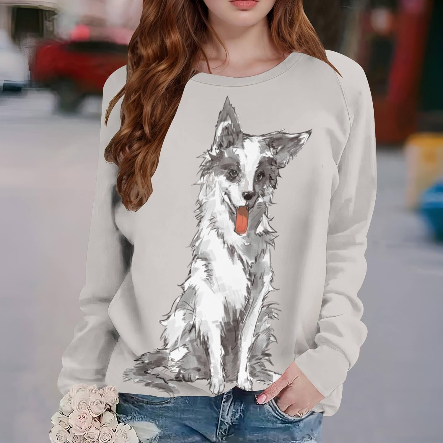 Dog Sweatshirts for Women Funny Graphic Print Sweatshirt Long Sleeve Cute Pullover Tops Fall Casusl Loose Hoodies - Image 2