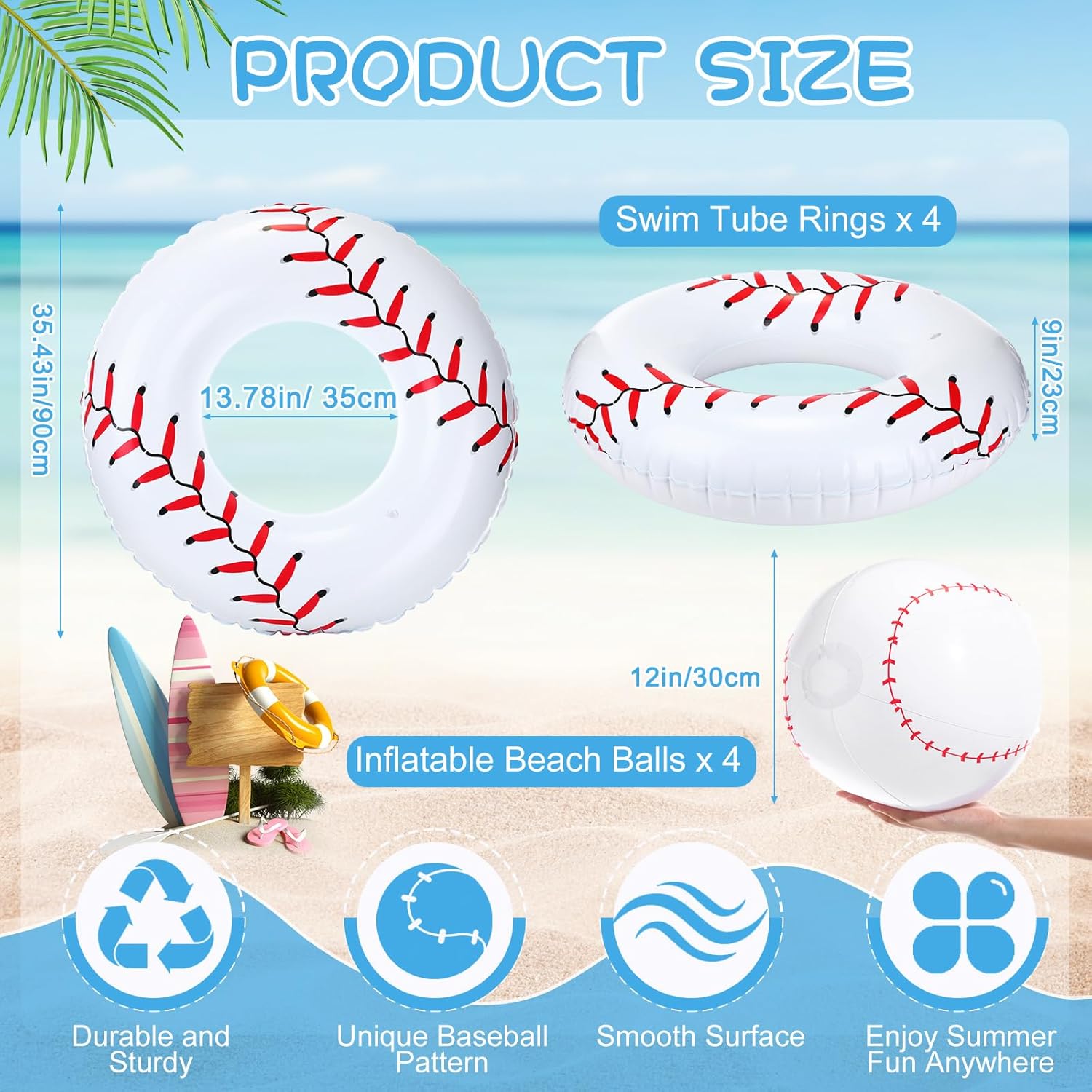 ShinyRelief 8 Pcs Inflatable Pool Floats with 12" Inflatable Beach Balls Swim Tube Rings Swimming Rings Blow up for Summer Decoration Swimming Pool Beach Game
