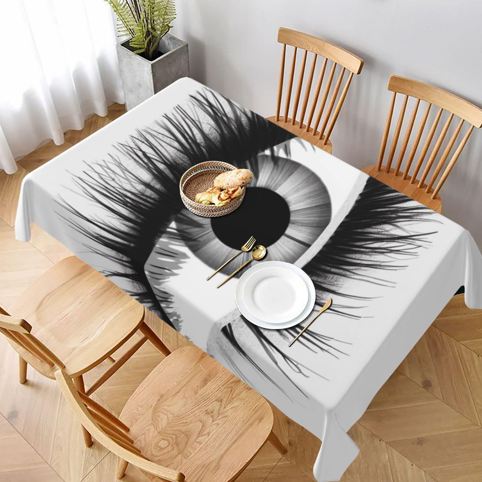 WPKJU Eyelash Printed Tablecloth 60x90 in Water Resistant Table Cover Washable Rectangle Table Cloth for Dining Tables