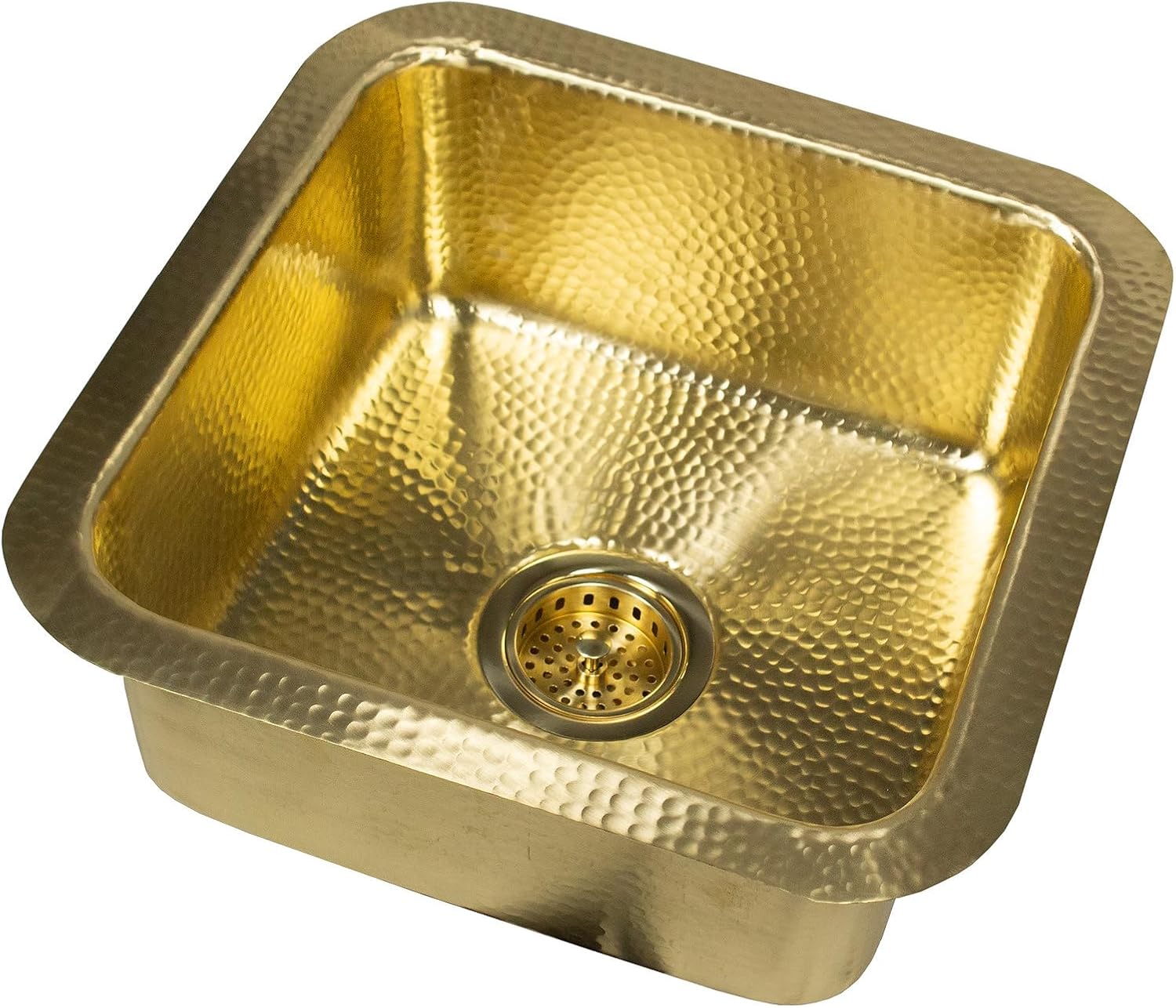 Nantucket Sinks Brass Bar Sink – 16.6" Small Kitchen Sink, Handmade, Hammered, Matte Finish, Unlacquered, for Wet Bar or Prep Area, Square, Single Bowl, Sturdy – SQRB-7MF Brightwork Collection