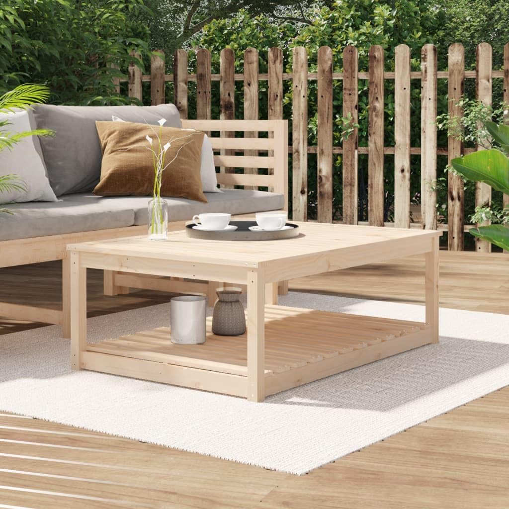 SXZenSpace Solid Pine Garden Coffee Table 121x82.5x45 cm Rustic Outdoor Patio Bistro with Storage Shelf for Balcony Terrace Camping