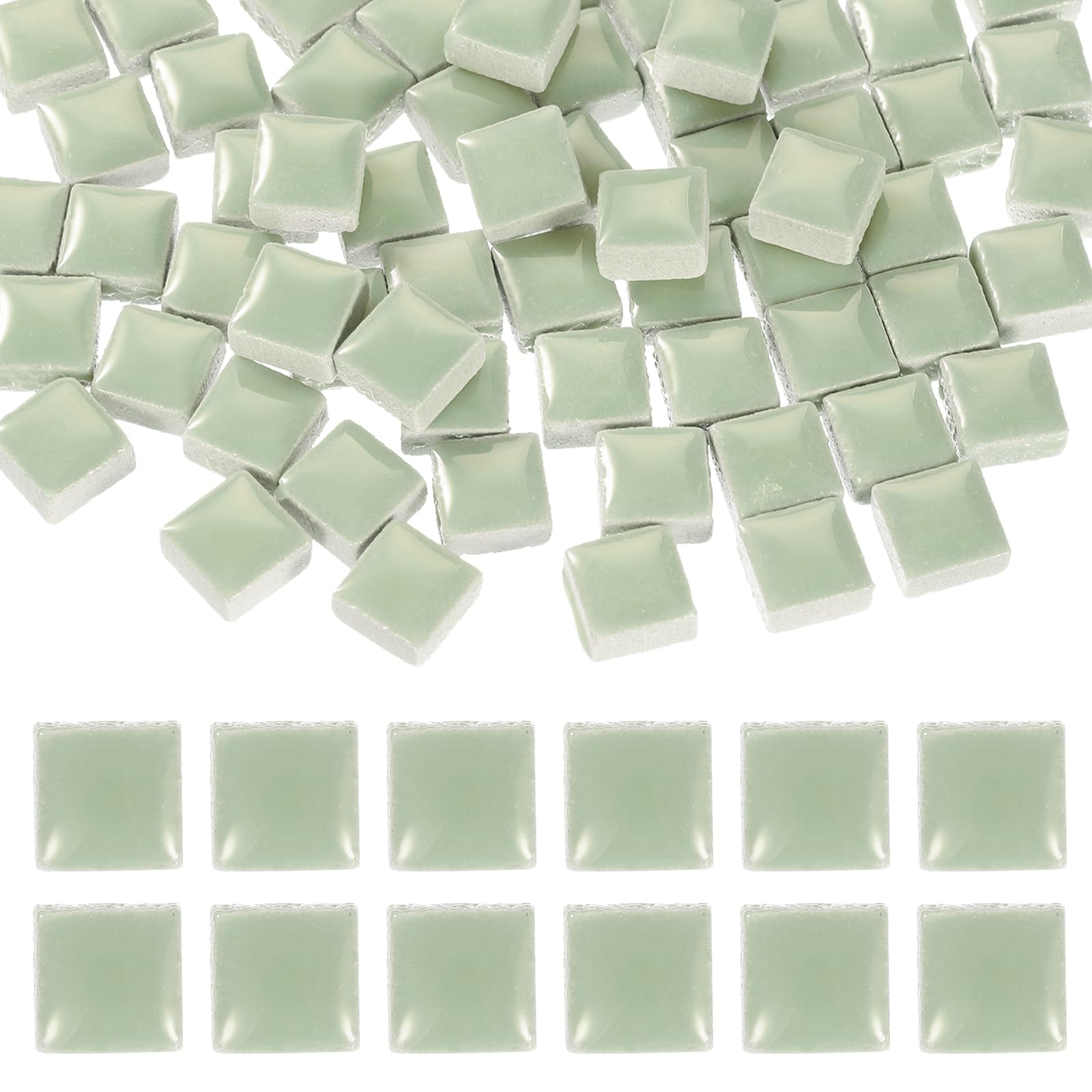 sourcing map 9mm Square Mosaic Tiles, 300g Ceramic Mosaic Pieces Glazed Porcelain Tiles Bulk for Vase Flower Pots Aquarium Decor Garden Project DIY Art Craft, Light Green