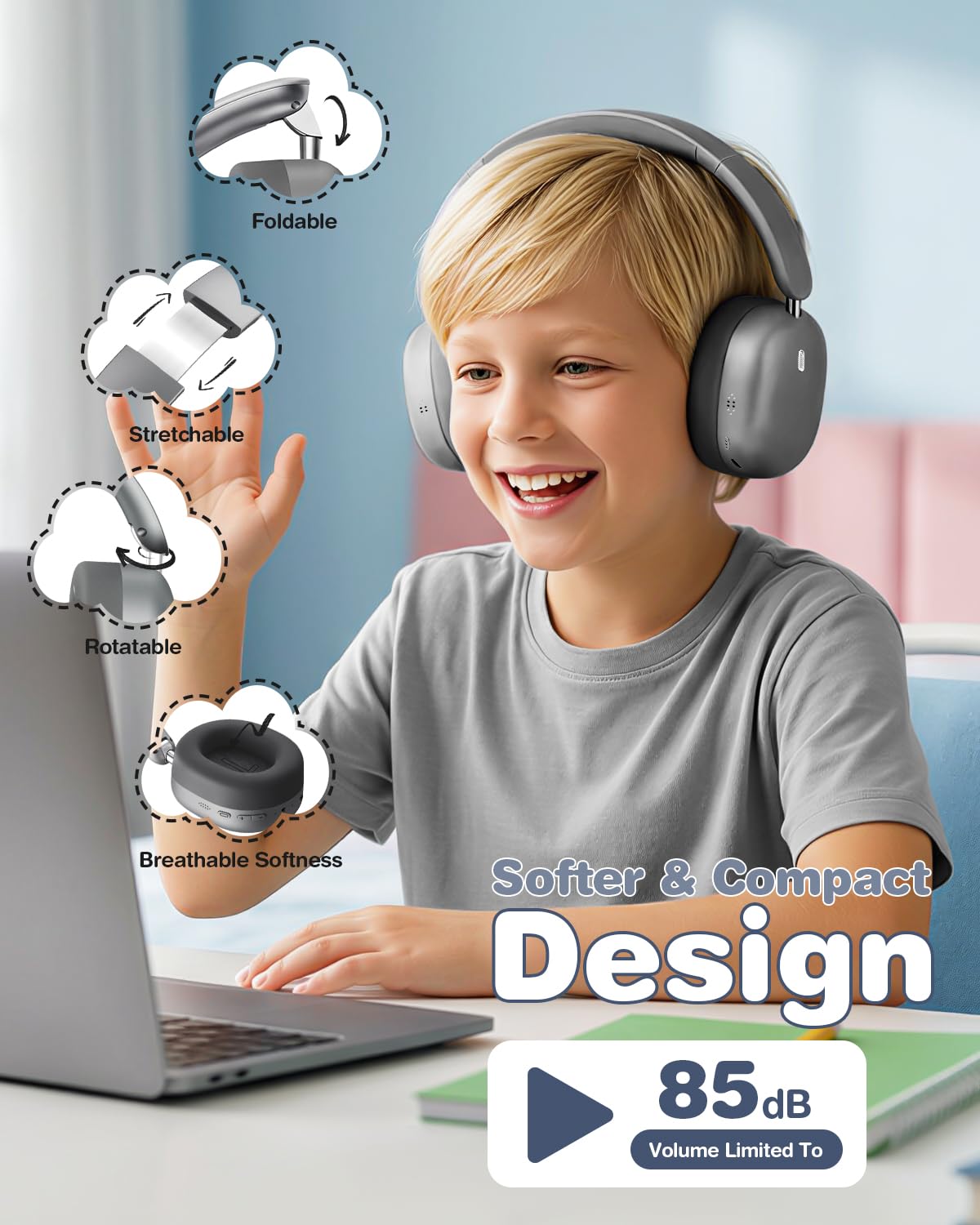 Wentronic Audífonos inalámbricos Bluetooth 5.4 para niños, plegables con modo de cable de 3.5 mm, límite de volumen seguro, tiempo de reproducción de 48 horas, llamadas claras, sonido HD para niños