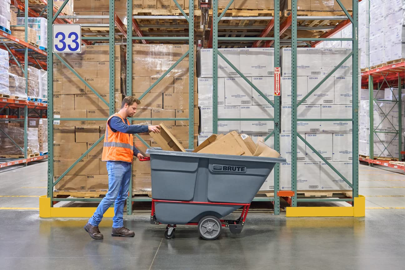 Rubbermaid Brute Tilt Dump Truck/Trash Cart/Garbage Collection/Recycling, 1 Cubic Yard, Heavy Load Capacity, 2,100 lbs., Gray, Distribution Centers/Warehouse/Manufacturing/Stadiums