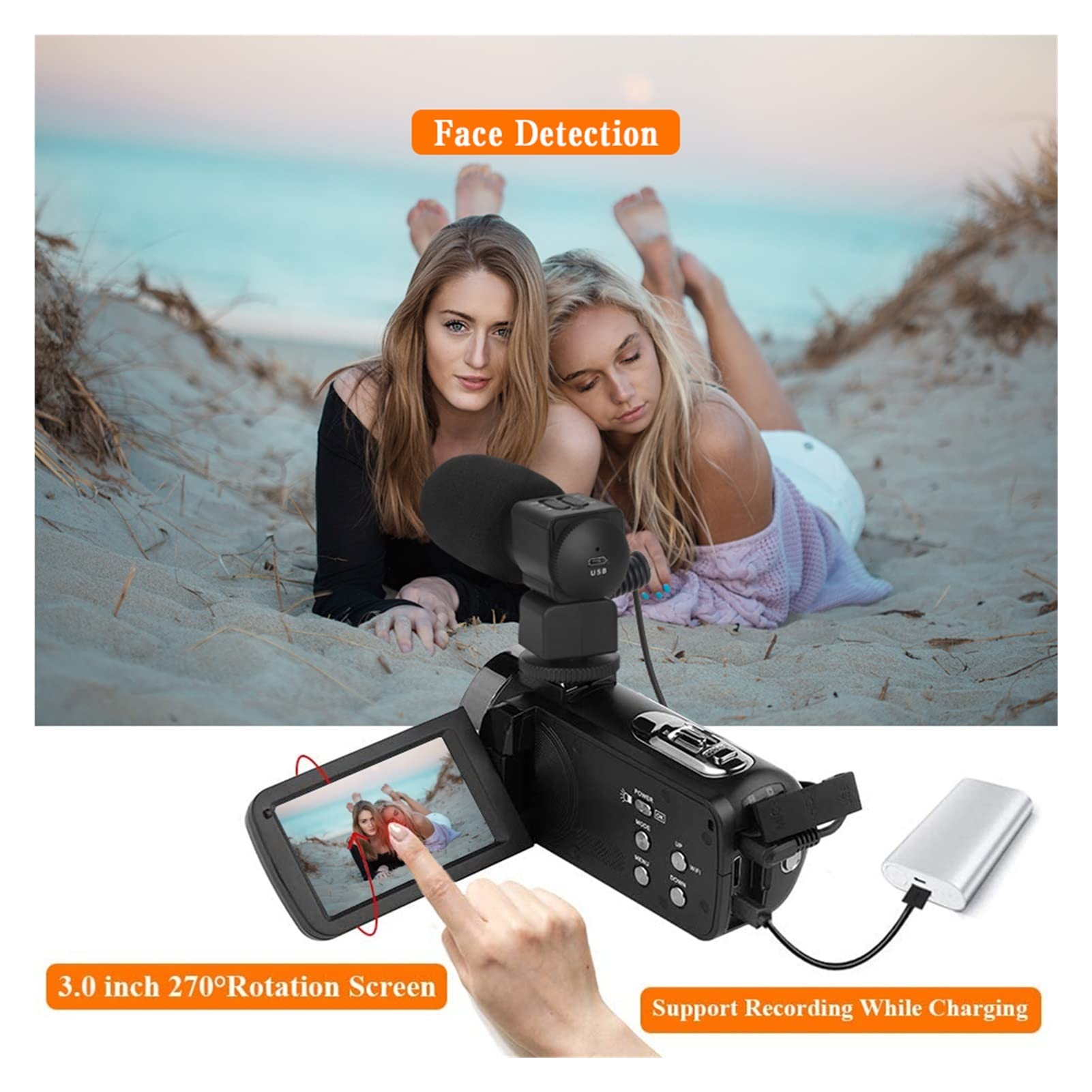 Kamera Wideo, Kamera wideo 4K kamera cyfrowa Nocna wizja 5 6mp. Wbudowany WIFI WYPEŁNIK LIGH Professional Camera Cyfrowa vlog z mikrofonem do transmisji na żywo(32GB SD Card,K1 Gray Camera kit 2)