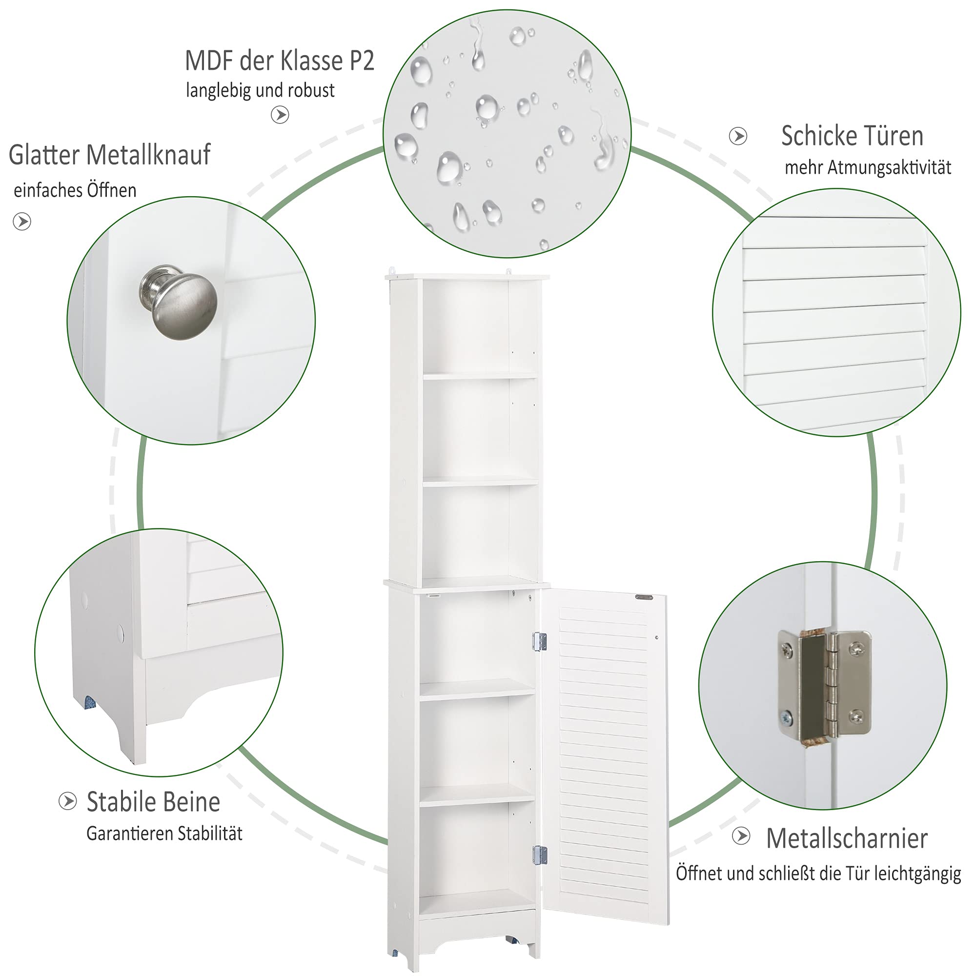 HOMCOM Badkamerkast Badkamermeubel Hoge Kast Badkamerplank Badmeubel Wit 34x24x170 Cm~0v4ndge51bg01