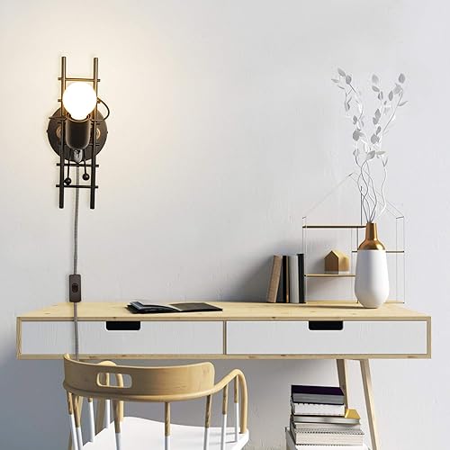 Miniatura 5 de Lámpara de pared decorativa para sala de estar, moderna lámpara de pared negra, diseño de escaleras con cable de enchufe con certificación UL, base