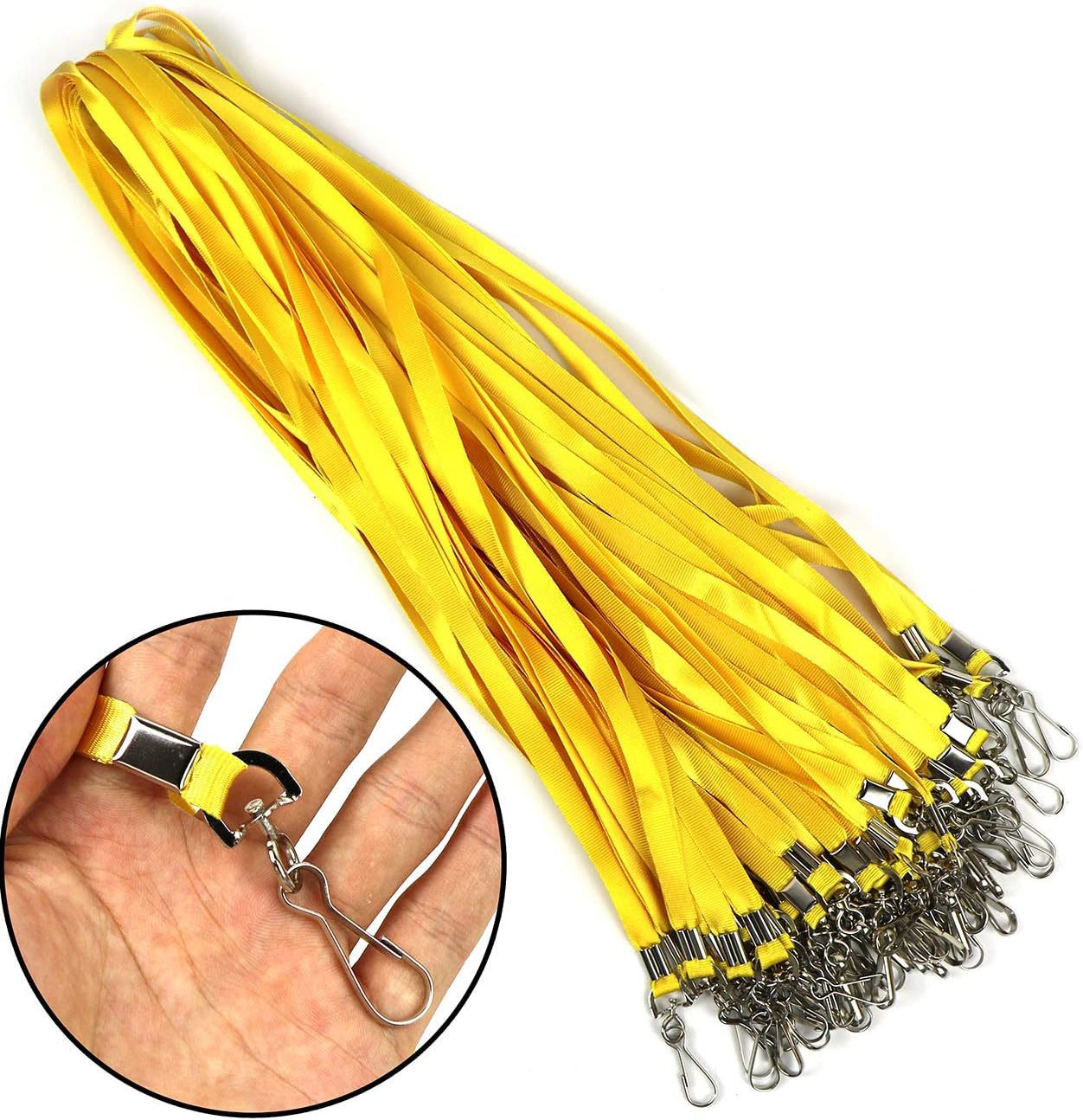 Beebel Yellow Lanyards 100 Pcs Lanyard for Id Badges Flat Lanyard with Badge Clip with J-Hook (Yellow) - Image 3