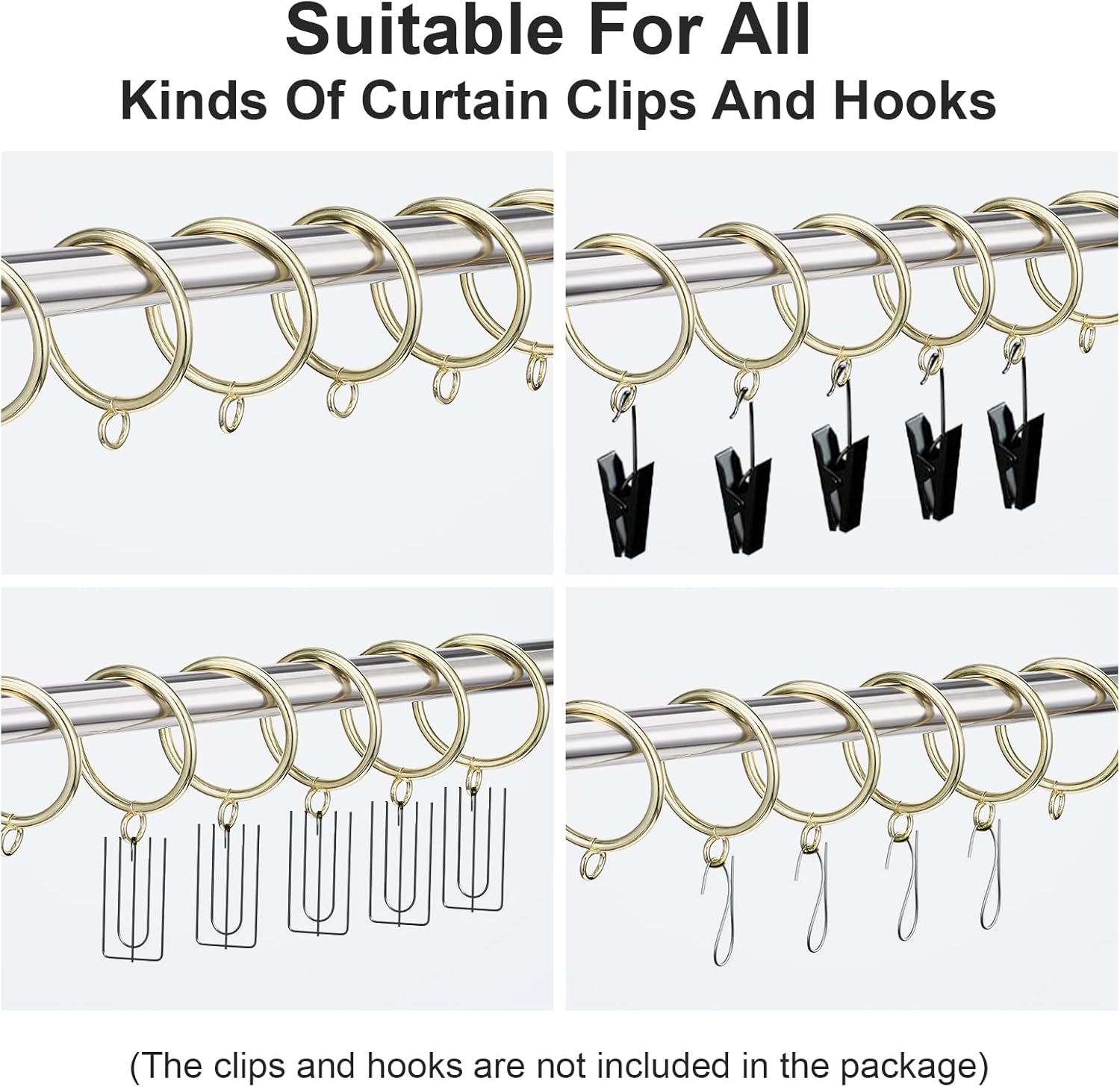 100 Pcs Curtain Rings with Eyelets, Metal Drapery Rings 1.5 Inch Inner Diameter, Fits Up to 1.25 Inch Rod, Gold Glide Smoothly Rustproof