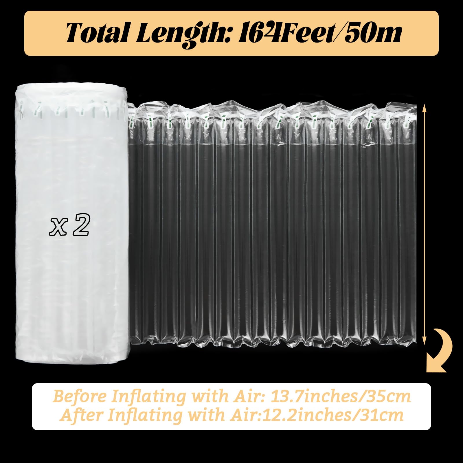 Luftpolsterfolie, 35 cm x 40 m, große Luftpolsterfolie für Verpackung, Umzug, Versand, Lieferung mit kostenloser Pumpe, aufblasbare Luftsäule, Luftpolstertasche, Weinflaschenschutz, 2 Stück