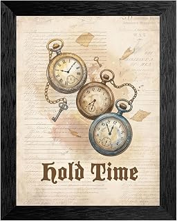 Generic Framed Canvas Wall Art Digital Watercolor Antique Pocket Watches Muted Sepia Parchment Canvas Print Poster Black Frame Wall Decor for Study Office Steampunk Art, Inch 8x10