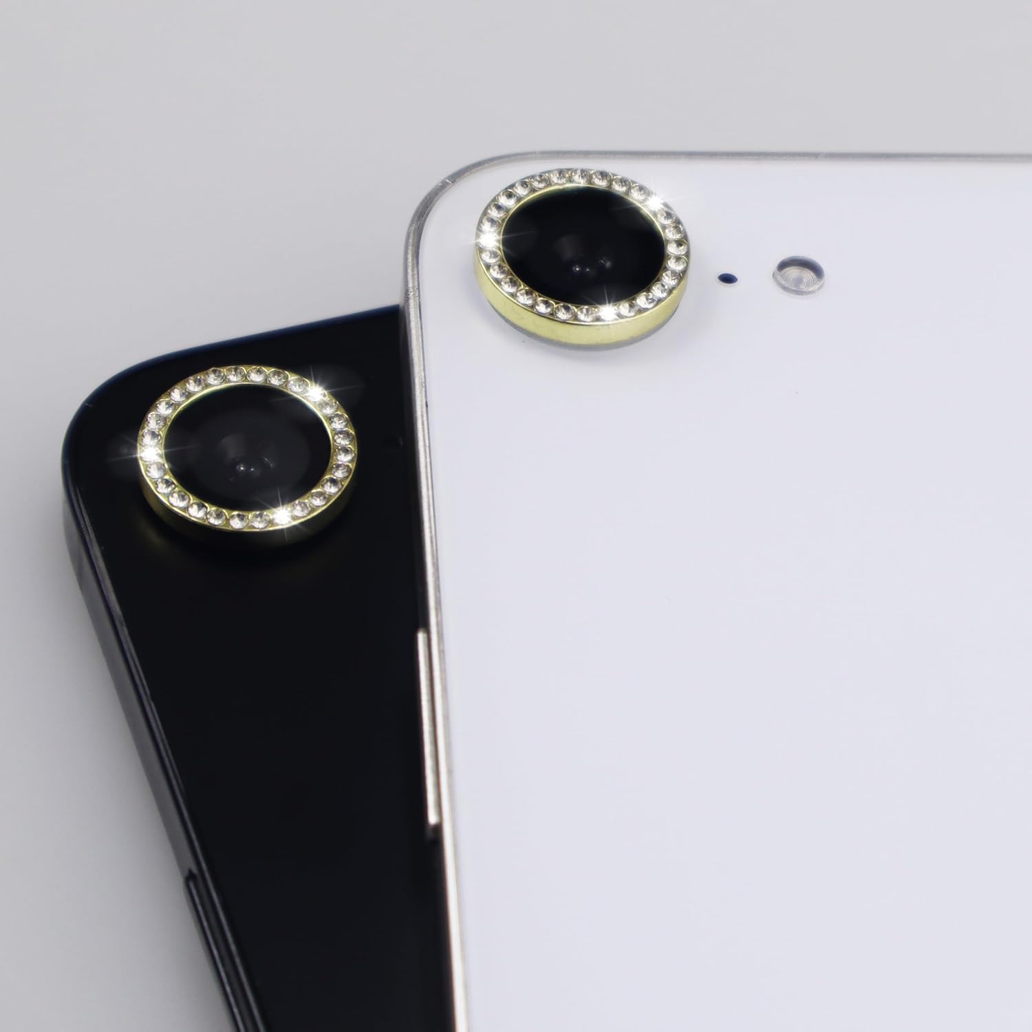BONVAN for iPhone 15/15 Plus Camera Lens Protector Bling Glitter Diamond Metal Crystal Tempered Glass Screen Accessories Rhinestones Lens Cover, also Compatible with iPhone 16e (2PCS) (Gold)