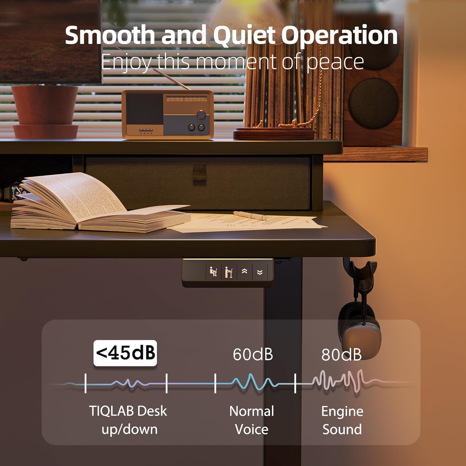 TIQLAB Standing Desk operating with smooth and quiet movement