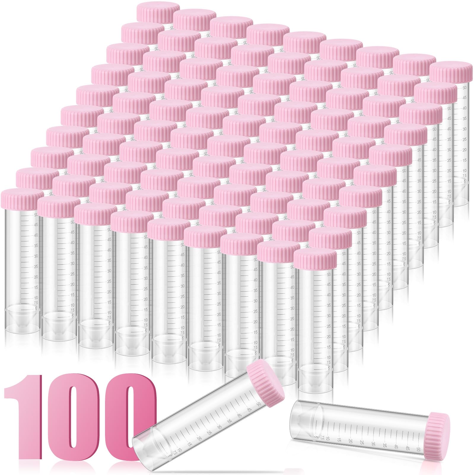 Xuhal 100 provette per centrifuga da 50 ml, 28 x 116 mm, in plastica, rosa