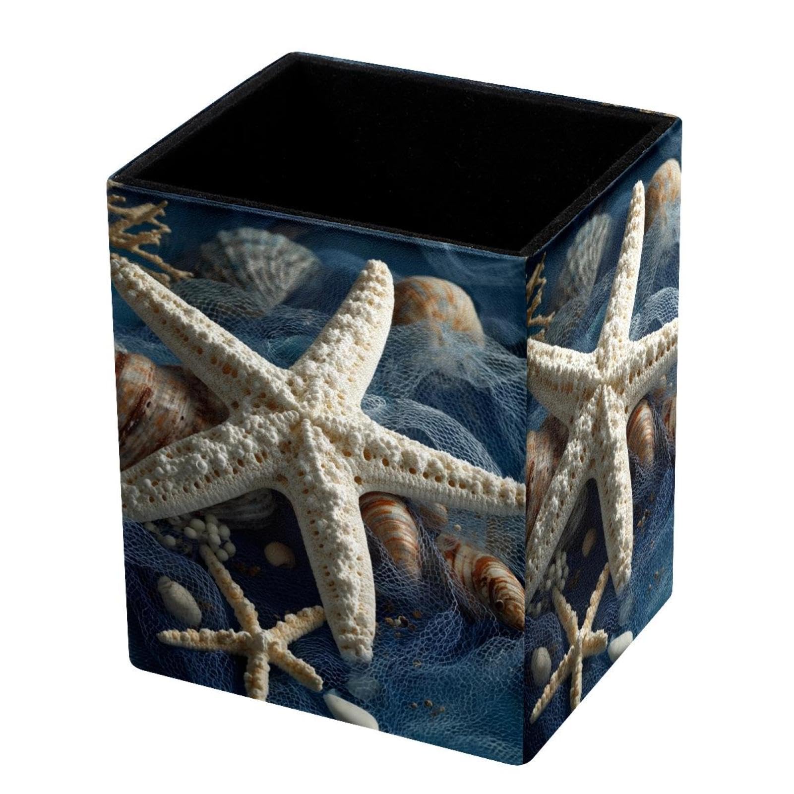 VAPOKF Pencil Holders for Desk, Starfish and Conch Printed Pen Holders Pen Pot Makeup Brushes Storage Desktop Stationery Supplies Organiser for Home Office
