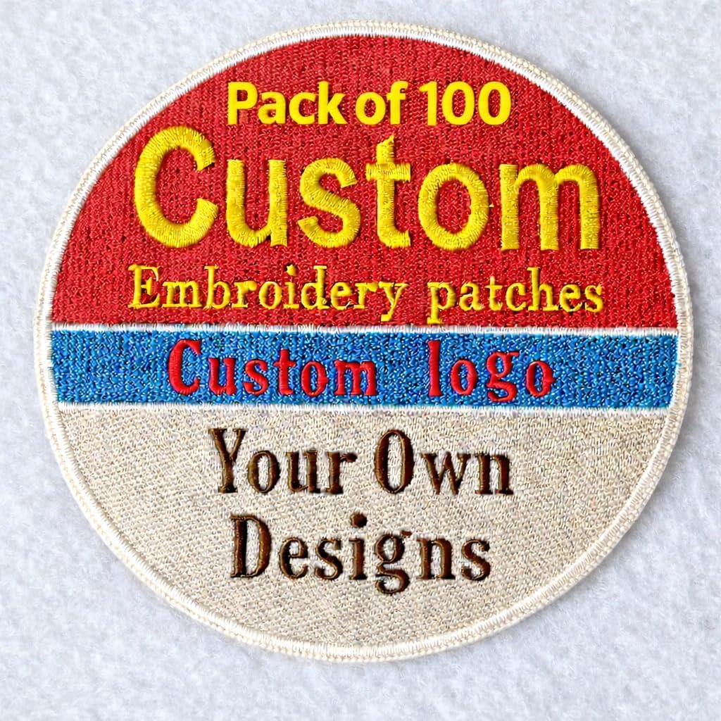 Pack of 10 Custom Embroiderered Patches, Personalized Emrboidered Logo Patches, Design Your Patch for Jacket, Hat, Back Pack, Denim, Uniform, Tshirt, Hoodies (Pack of 10)