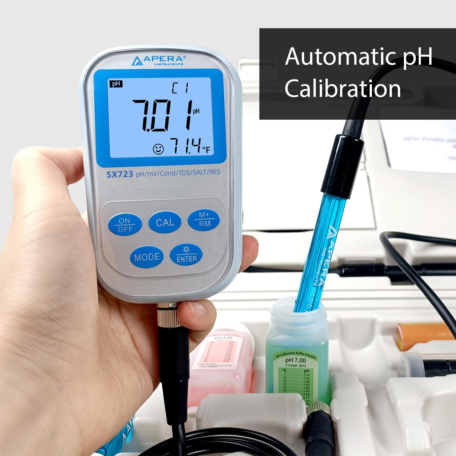 Apera Instruments SX723 pH/mV/Conductividad/TDS/salinidad/resistividad/temperatura. Kit de medidor multiparámetro portátil de mano