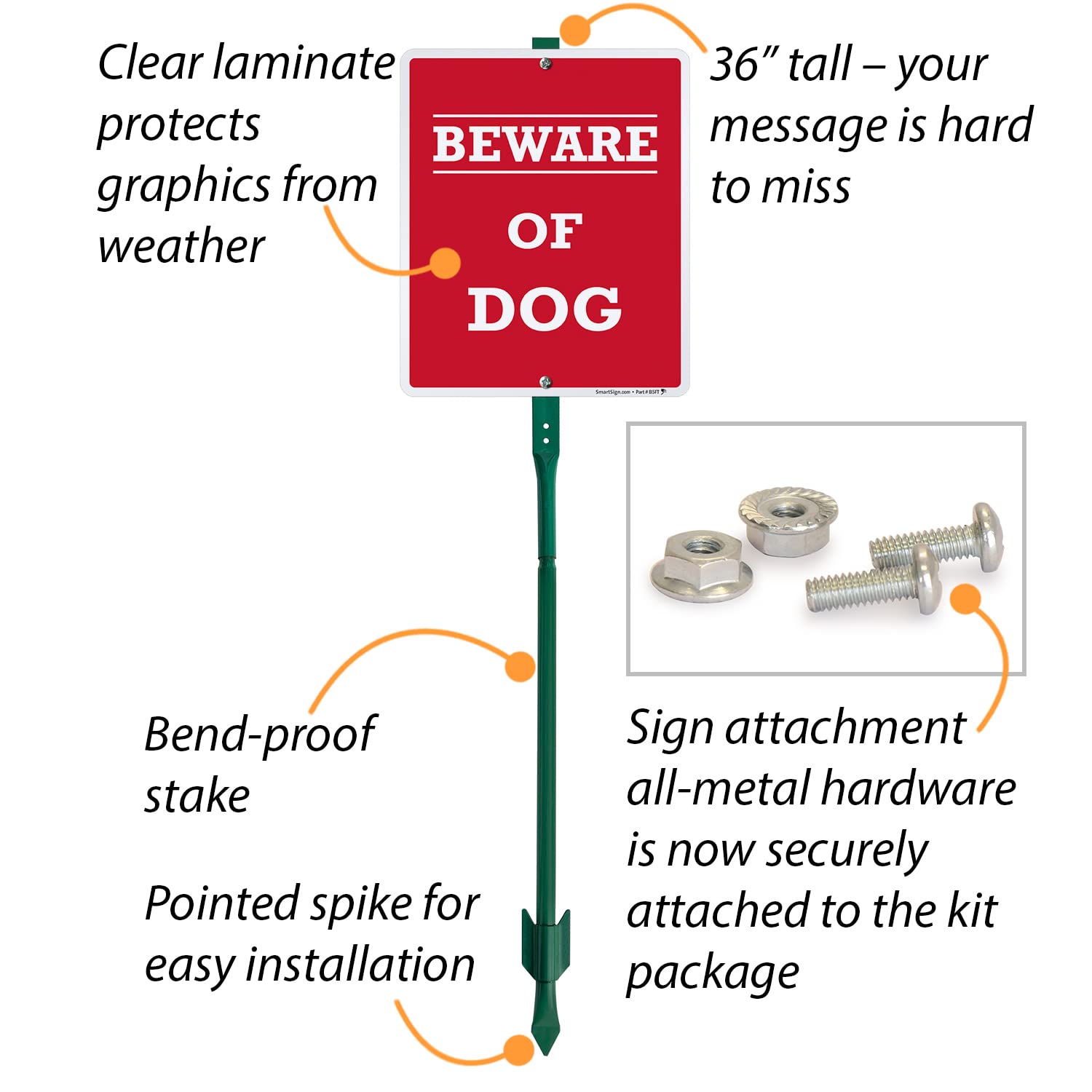 Smartsign Aluminium Panneau, Legend pelouse Boss – Attention au chien, 30,5 cm Hauteur X 22,9 cm de large Panneau Plus 3 'Tall Piquet, Blanc sur rouge