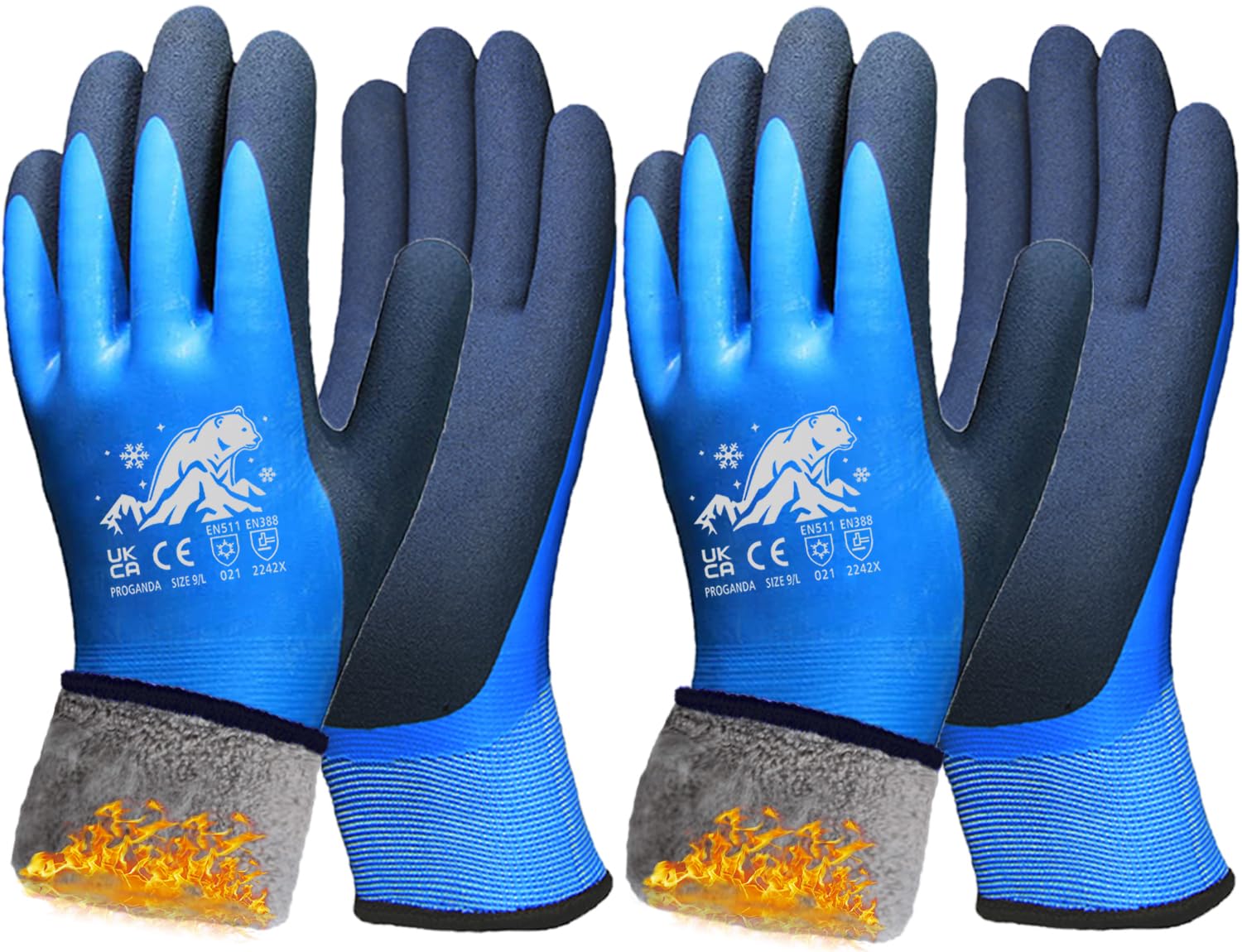 PROGANDA 2 Pairs Winter Work Gloves Waterproof Coating Superior Grip Thermal Fleece Liner Warm for Cold Weather Car Washing Gardening Fishing Snow Multipurpose