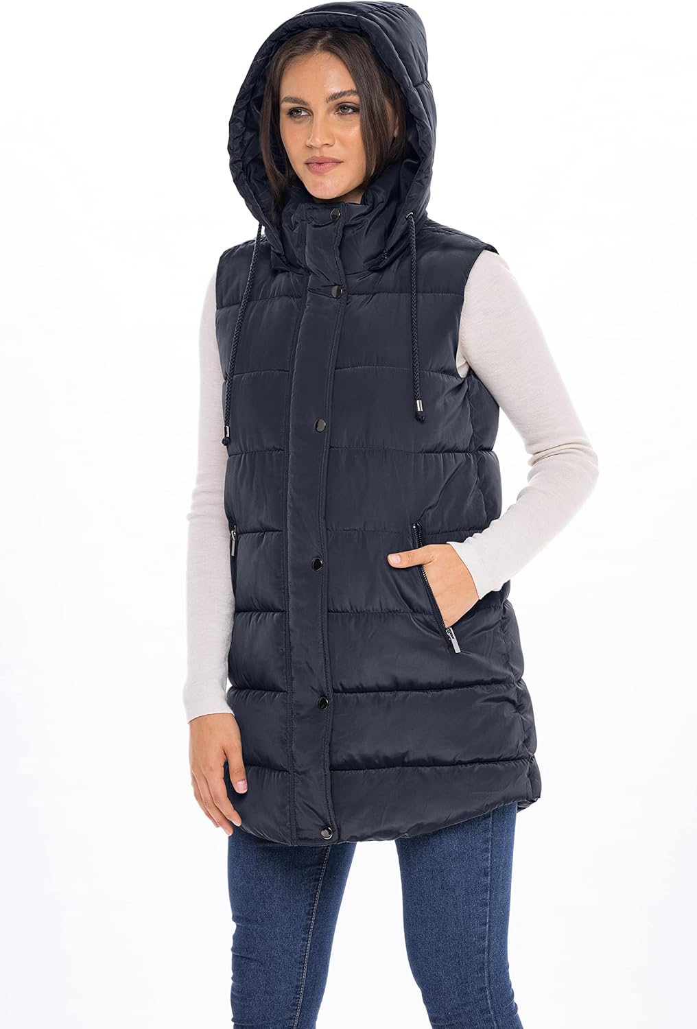 Sebby S.E.B Women's Long Puffer Vest, Quilted Faux Down Filled Hooded Vest for Fall and Winter - Image 7