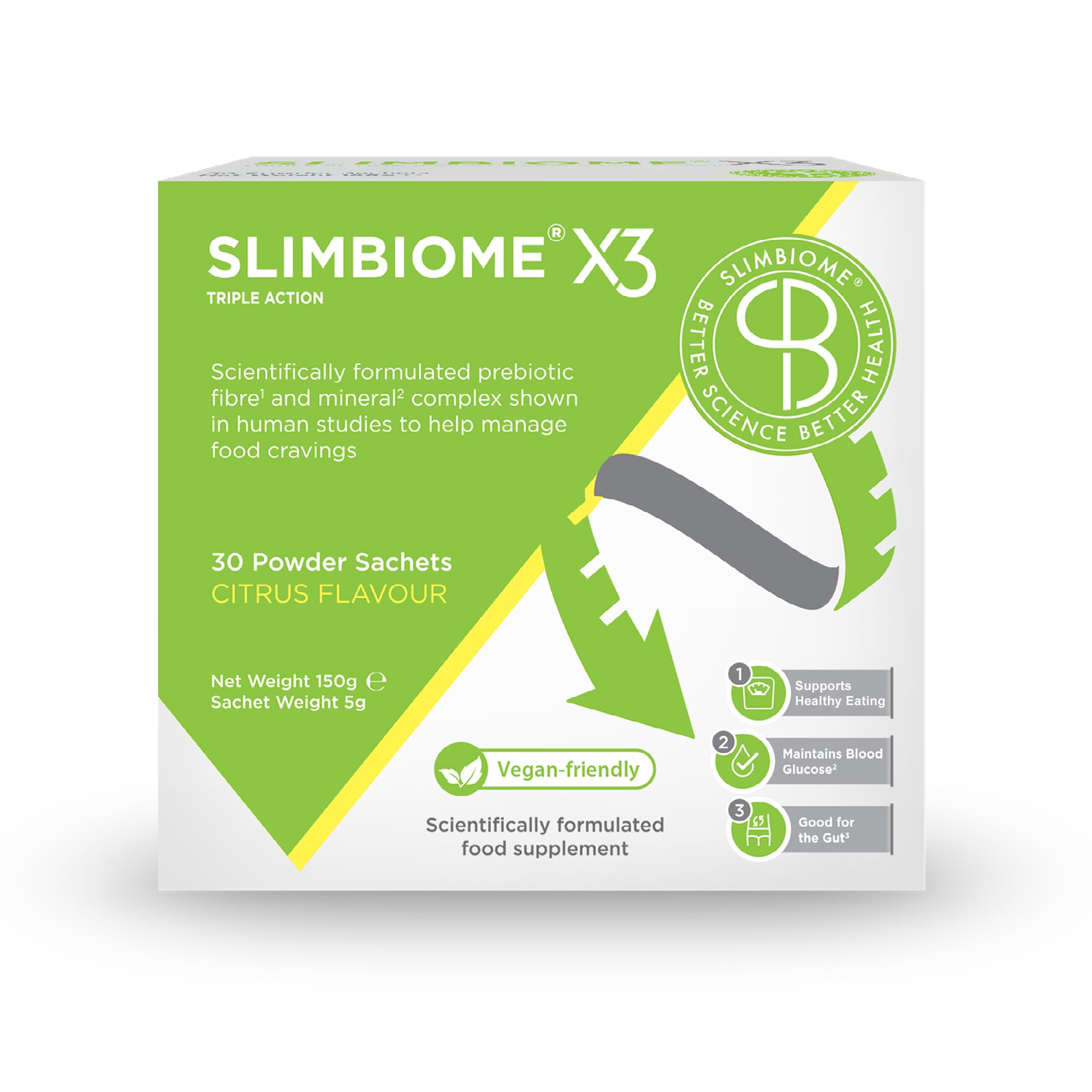 Slimbiome – GLP-1 Safe Alternative – 30 Sachets Prebiotic Nutritional Supplement for Vegan Gut Health & Weight Management – Digestive Support with Prebiotics, Appetite Suppressant & Fat Loss
