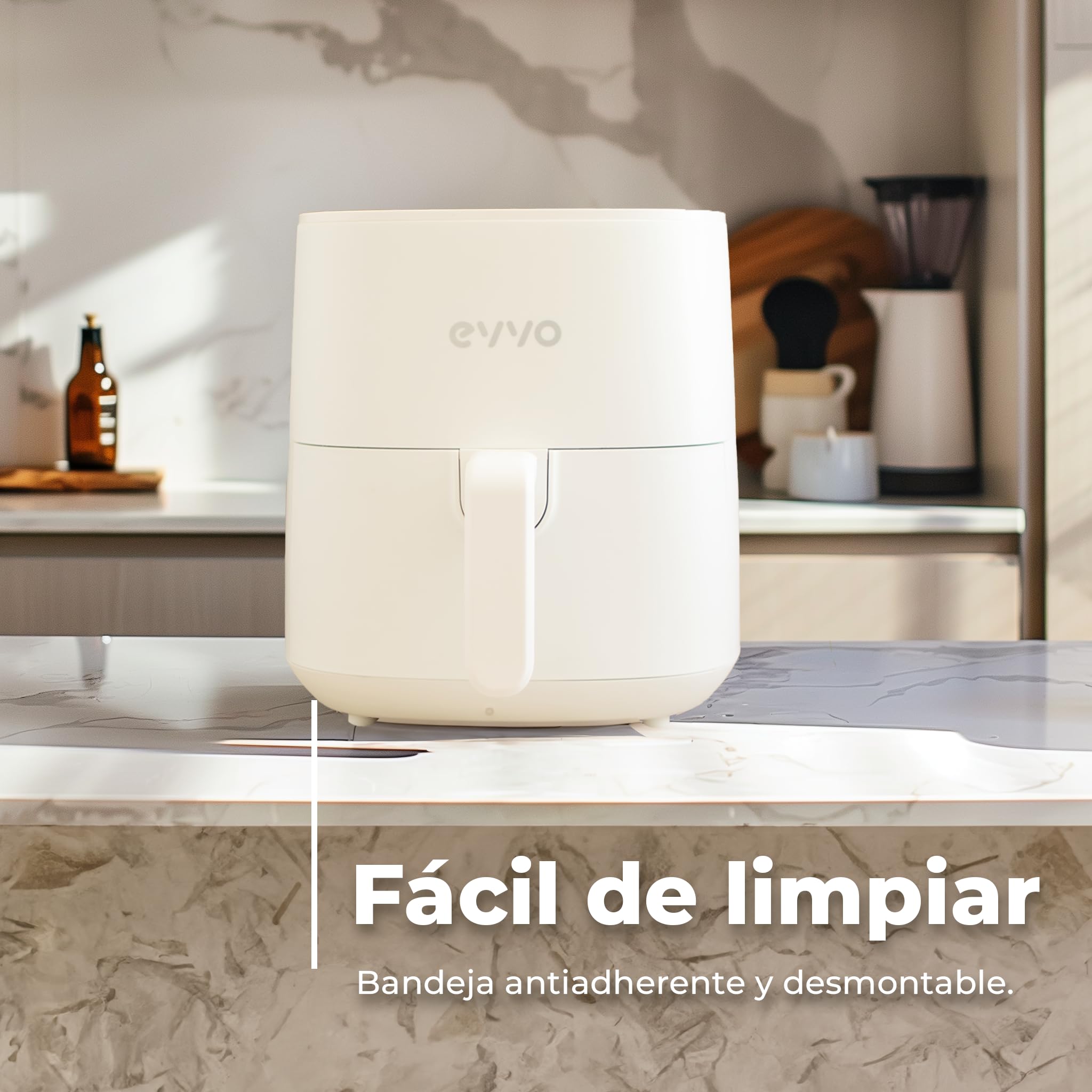 EVVO Bezolejowa frytkownica powietrzna, 6 l, 1700 W, nieprzywierająca patelnia, technologia Dual Cyclone, wielofunkcyjna, pieczenie, odwadnianie, rozmrażanie, do 200 stopni, automatyczne wyłączanie