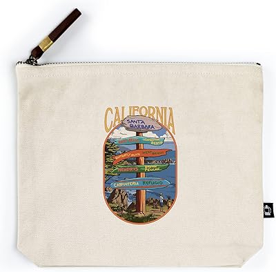 Lantern Press Santa Barbara, California, Destination Signpost, Contour (100% Cotton Canvas Travel Accessory Go Bag)