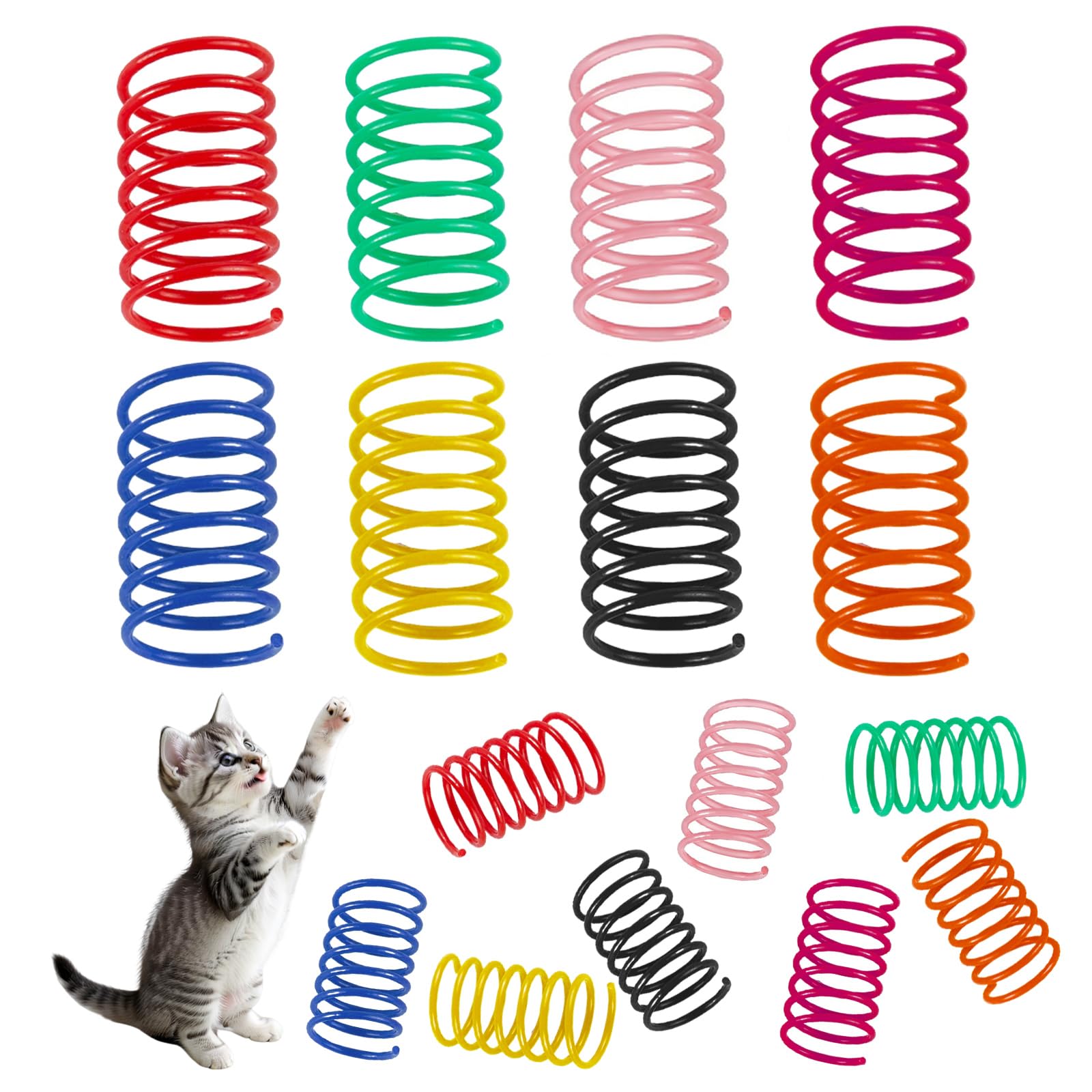 DMwespe 104 Pcs Cat Spring Toy, Plastic Spiral Cat Toys for Indoor Cats, Interactive Kitty Toys with 8 Colors, Durable Non-Toxic Cat Toy Springs for Kitten Exercise & Chase Fun