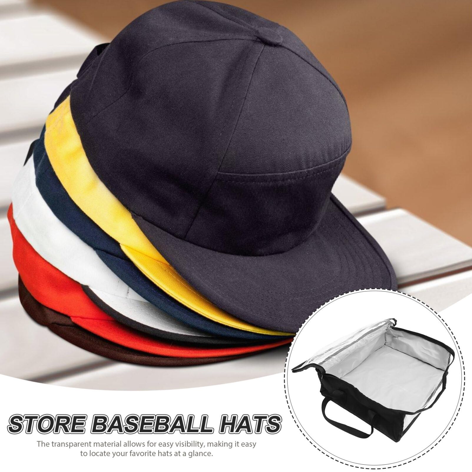 Alipis Large Clear Zippered Hat Storage Organizer Bag Foldable Baseball Cap Case with Transparent Window for Home Dorm Closet under Bed Storage Effortless Access Visibility
