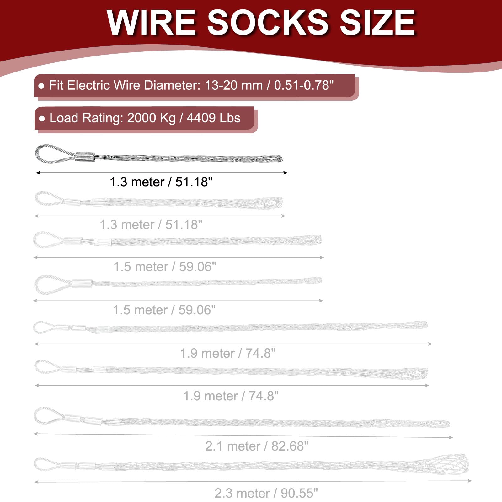 PATIKIL 13-20mm Cable Pulling Wire Socks 43.31" Long Grip Socks Net Galvanized Steel Wire Pulling Grip Mesh Puller Socks Grip Tool for Elastic Wire Cable Rated Load 2000 kg (4409 Lbs) - Image 2
