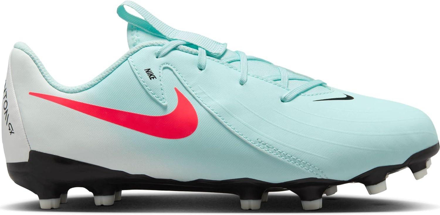 Nike Jr. Phantom GX 2 Academy Little/Big Kids' MG Low-Top Soccer Cleats (FD6722-300, Mint/Off Noir/Atomic Red) Size 6