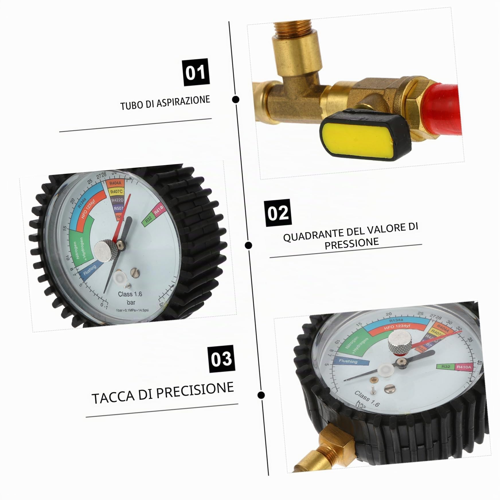 ULTECHNOVO 3 Pezzi Manometro di Prova della Pressione Manometro della Pressione Dellaria Manometri di Refrigerazione del Condizionatore Manometro Dellazoto Facile per I Sistemi