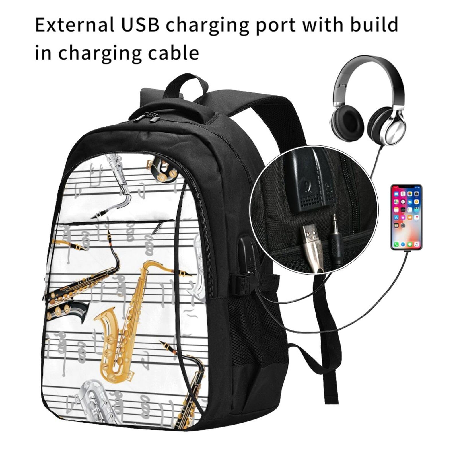 InOmak Musiknoten Saxophone, Reiserucksack, Freizeitrucksack, Schulrucksack, Laptop-Rucksack für Damen und Herren