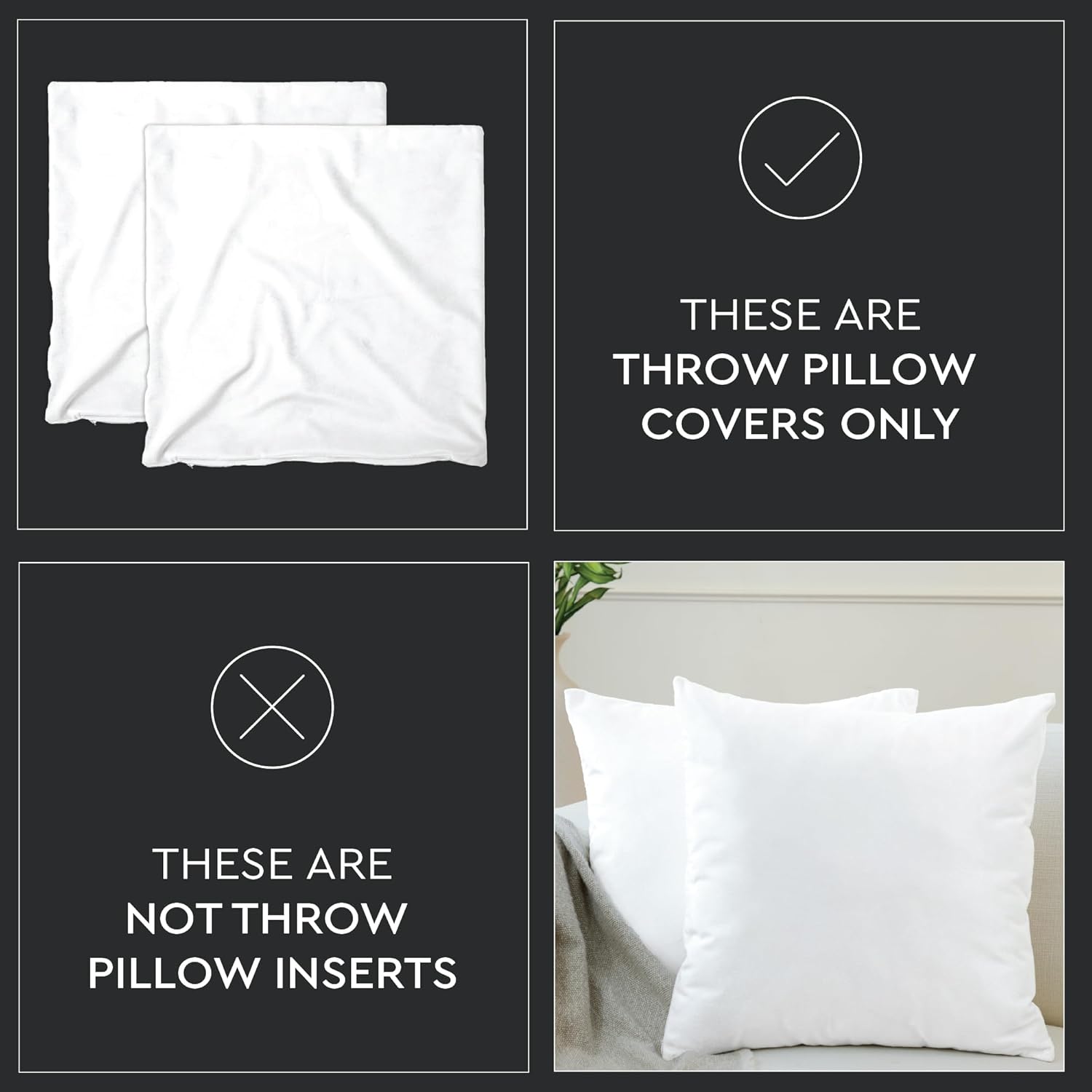 Encasa XO Velvet Throw Pillow Covers 18x18 in (45x45 cm) - Grey - No Inserts, Pack of 2 Cases | Solid Plain Dyed Soft & Smooth, Square Decorative Cushion Covers for Living & Bedroom - Image 2